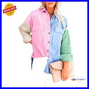 Corduroy Button Down Shirt Oversized Boyfriend Fit Long Sleeve Chic Blouse